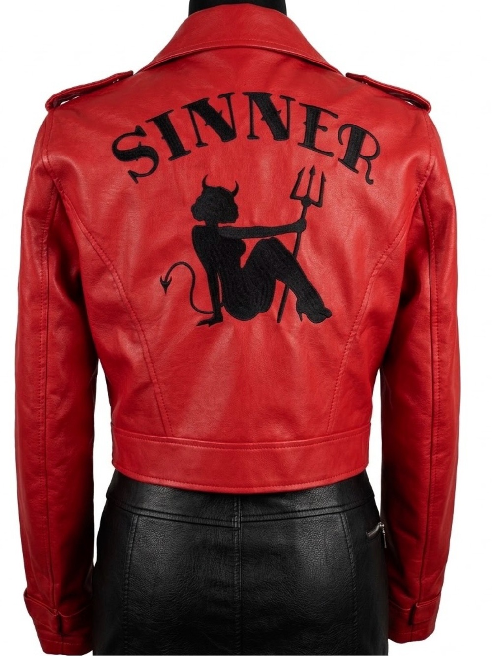 Current Mood Born Sinner Moto Jacket red & black faux Leather small NWT